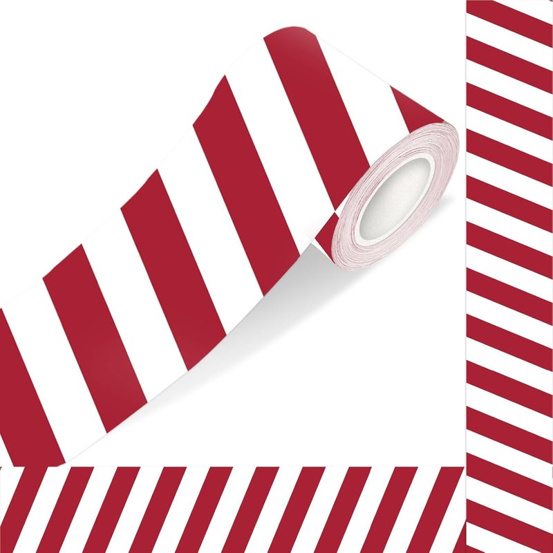 STARLIBOO 60 Feet Bulletin Board Borders, Scalloped Rolled Border Trim for School, Classroom & Offices (Red and White) - Image 1